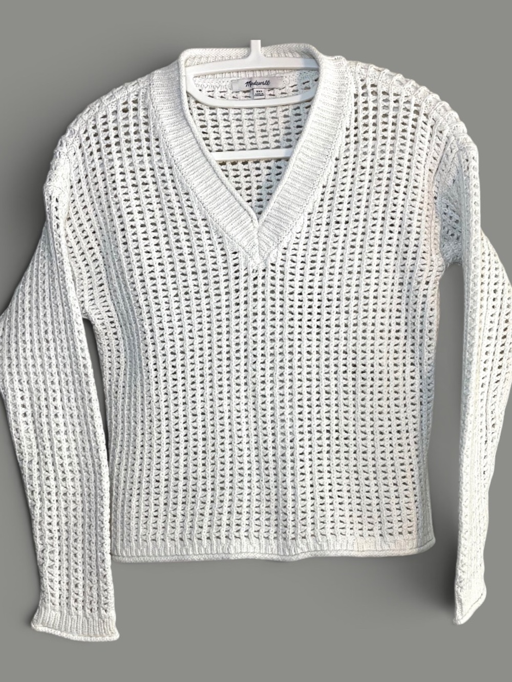 Madewell Open-Stitch V-Neck Pullover Sweater White Cotton XXS